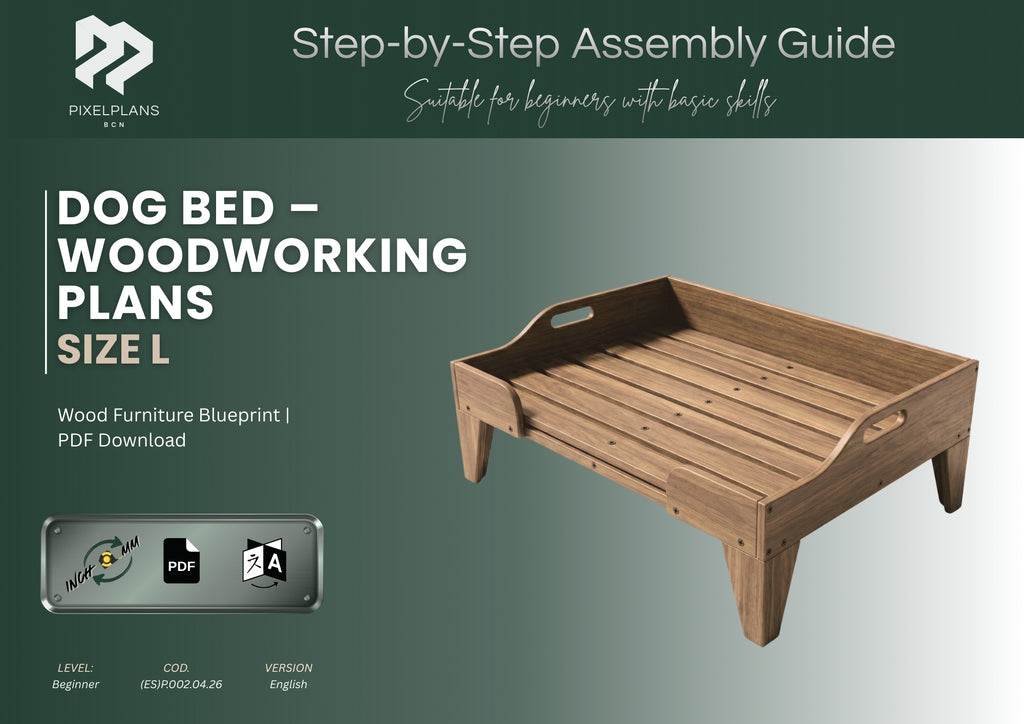 DIY Dog Bed Plans - Modern Wooden Pet Bed - Modern Elevated Pet Bed PDF - DIY wooden dog Step-by-Step Woodworking Guide with Measurements