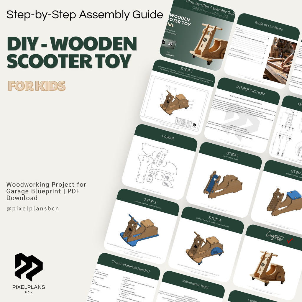 kids wooden scooter | DIY Montessori Ride-On Toy |DIY Toddler Scooter | Wooden Bike Toy PDF Plans