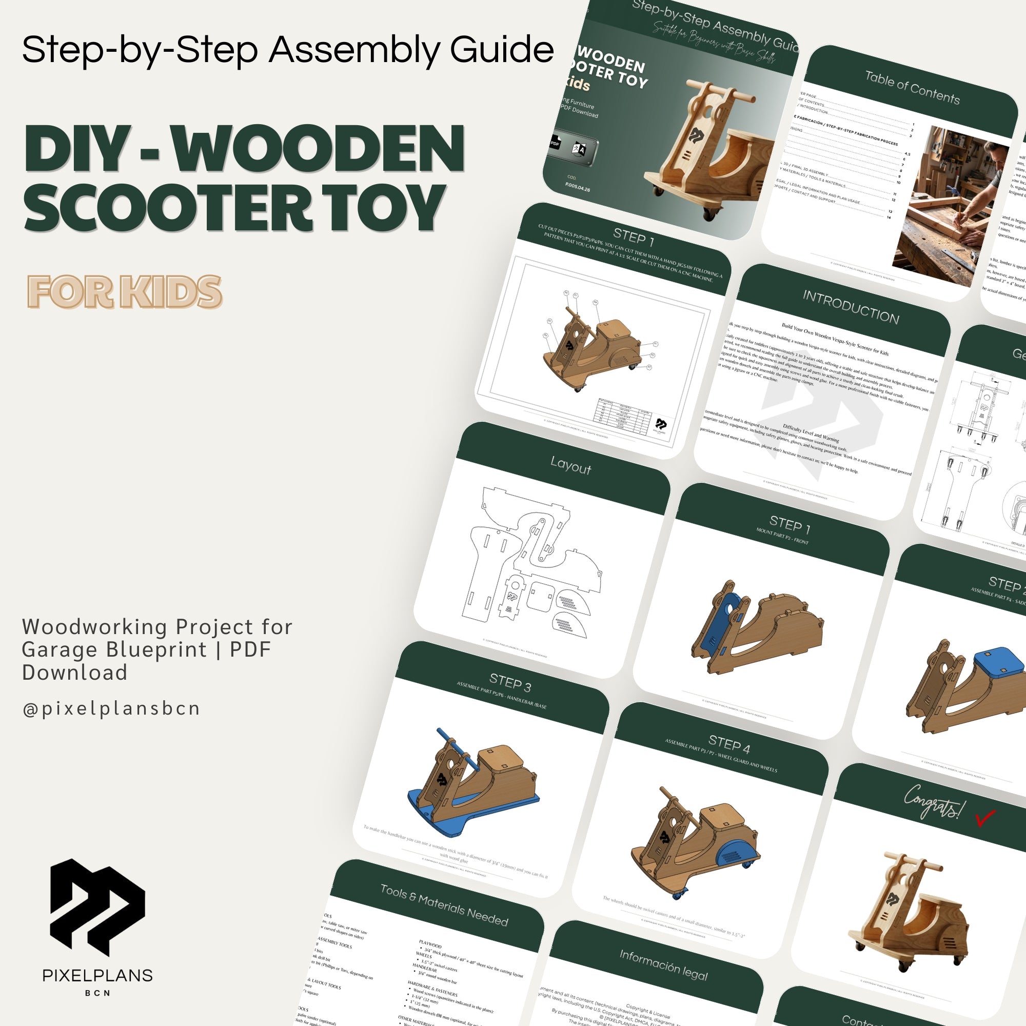 kids wooden scooter | DIY Montessori Ride-On Toy |DIY Toddler Scooter | Wooden Bike Toy PDF Plans