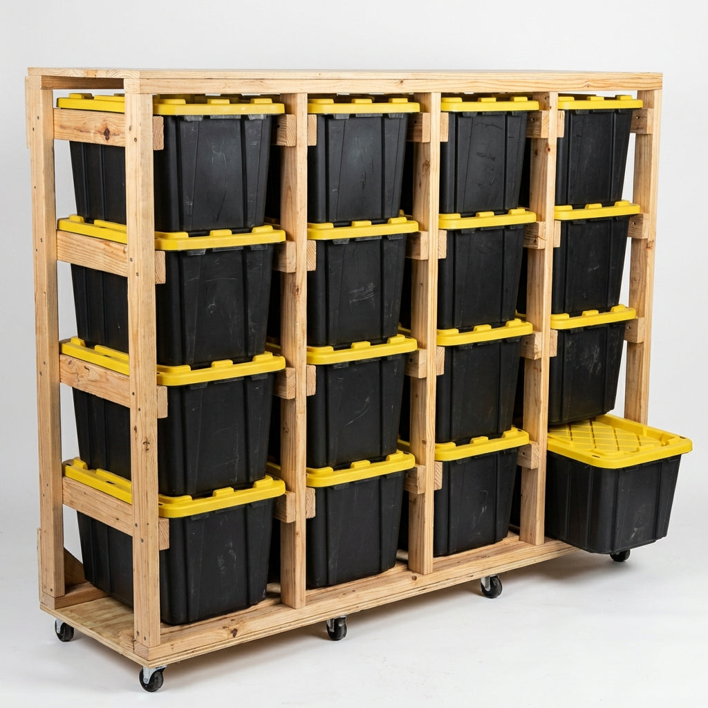 DIY 27 Gallon Tote Storage Rack Plans | DIY Tote | Bin Rack plans | Tote Garage Storage Shelves | Tote Storage Rack | Storage bin Plans