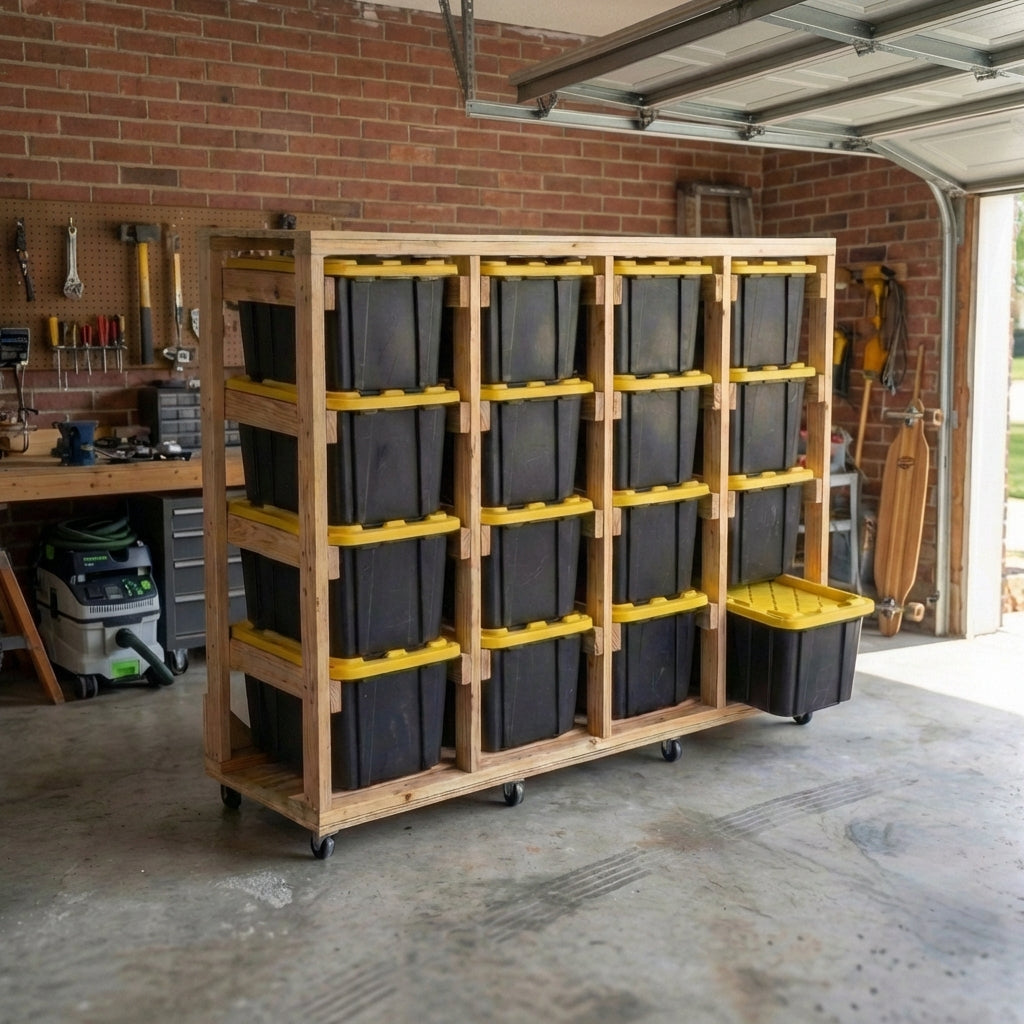 DIY 27 Gallon Tote Storage Rack Plans | DIY Tote | Bin Rack plans | Tote Garage Storage Shelves | Tote Storage Rack | Storage bin Plans