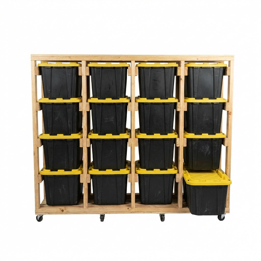DIY 27 Gallon Tote Storage Rack Plans | DIY Tote | Bin Rack plans | Tote Garage Storage Shelves | Tote Storage Rack | Storage bin Plans