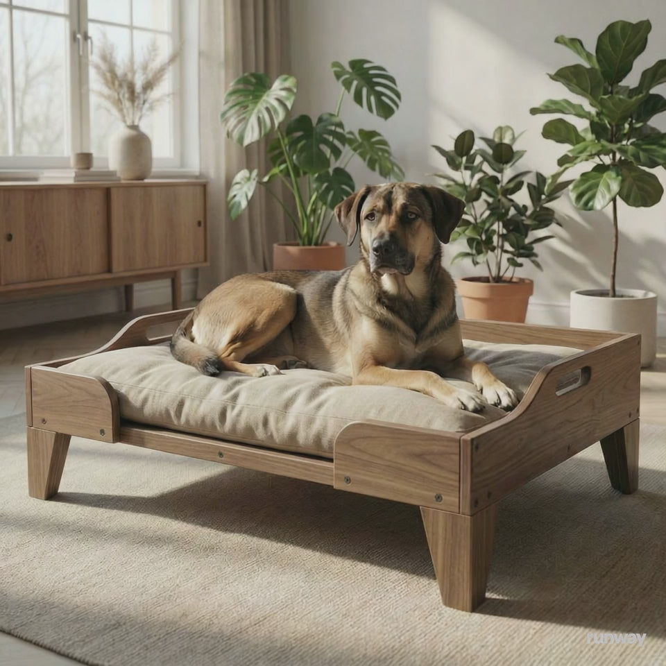DIY Dog Bed Plans - Modern Wooden Pet Bed - Modern Elevated Pet Bed PDF - DIY wooden dog Step-by-Step Woodworking Guide with Measurements