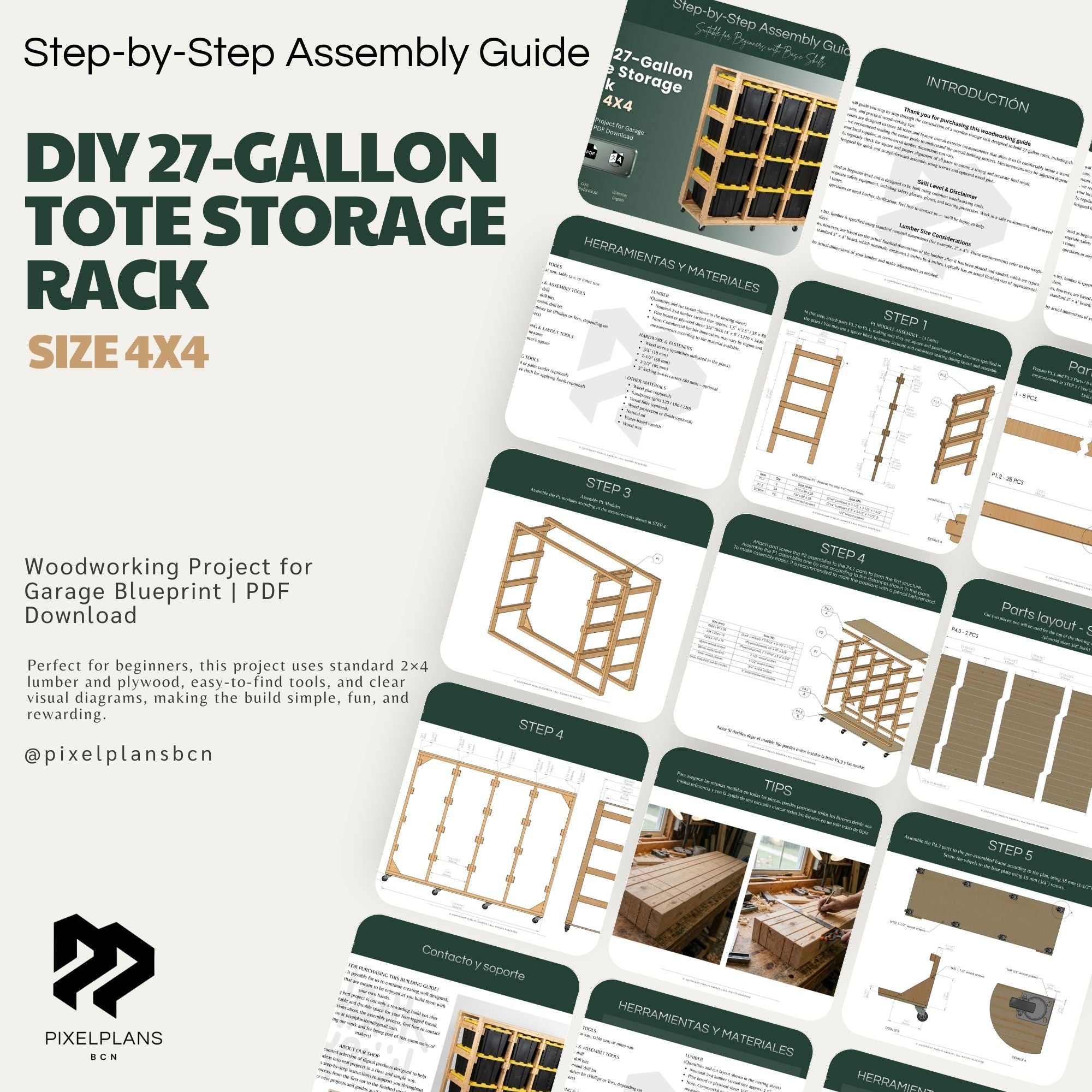 DIY 27 Gallon Tote Storage Rack Plans | DIY Tote | Bin Rack plans | Tote Garage Storage Shelves | Tote Storage Rack | Storage bin Plans