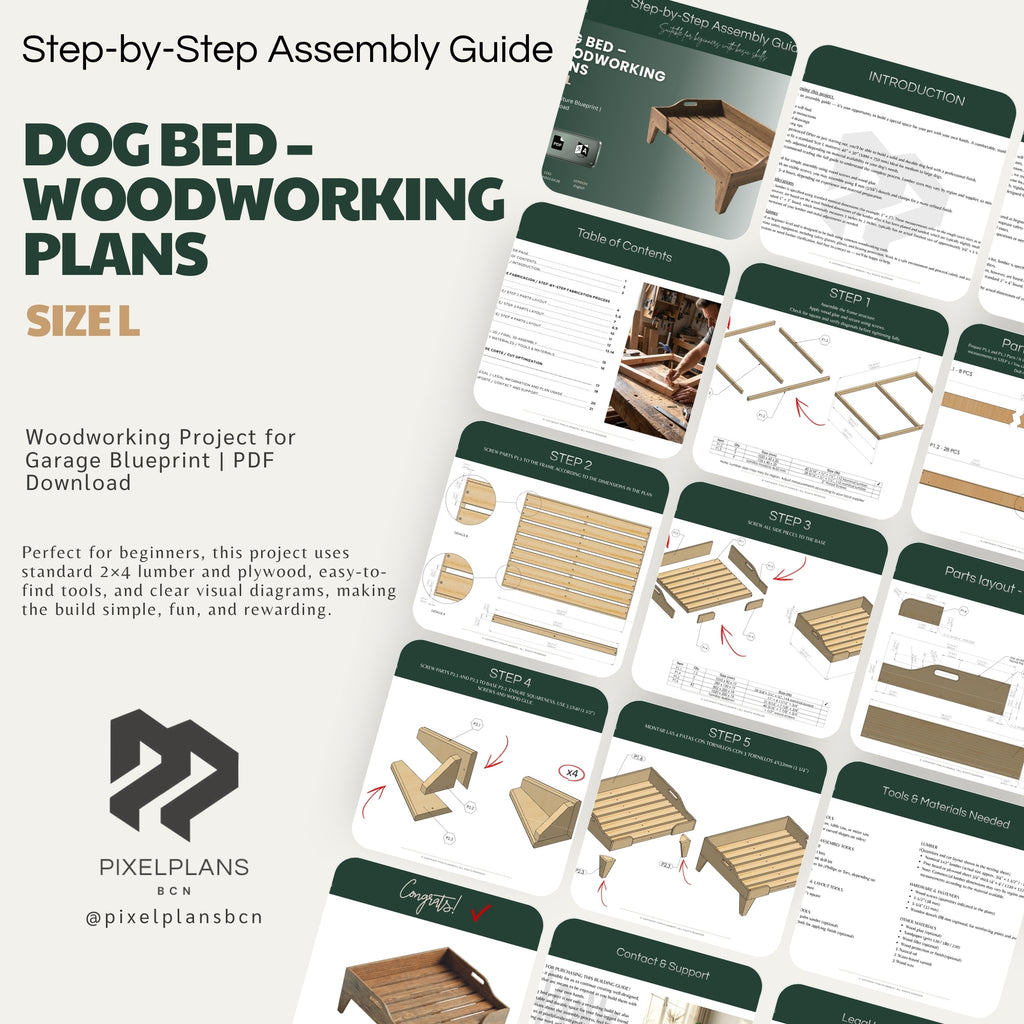 DIY Dog Bed Plans - Modern Wooden Pet Bed - Modern Elevated Pet Bed PDF - DIY wooden dog Step-by-Step Woodworking Guide with Measurements